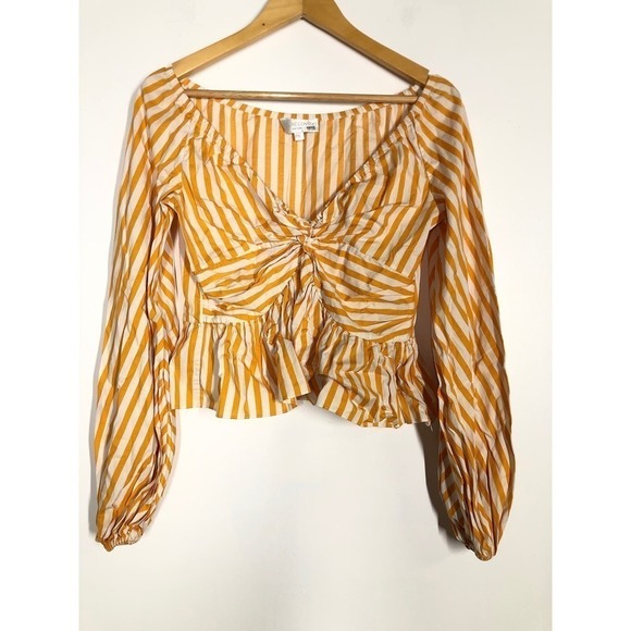 Caroline Constas Onira Top Striped Blouson Sleeve Crop Orange White Size Small - Picture 6 of 13